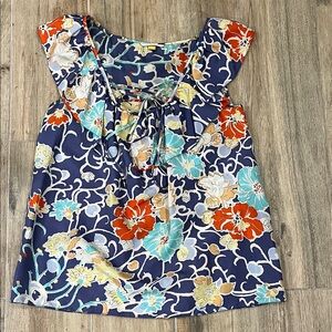 Leifsdottir Silk Blue and Cream Floral Tie Front Tank Top Size 0